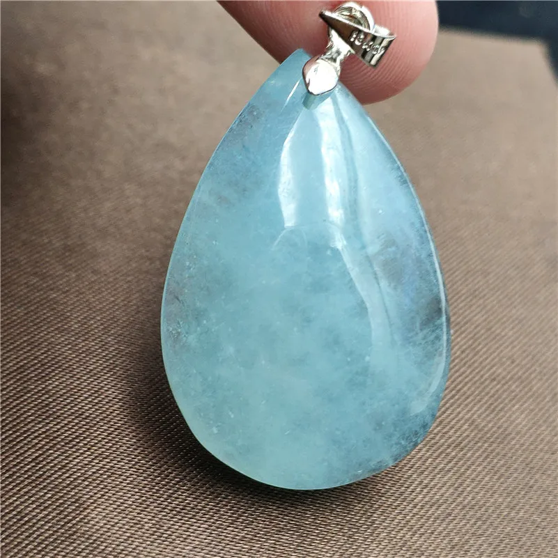 

Natural Blue Aquamarine Pendant 36x26x11mm Women Man Love Anniversary Lucky Gift Water Drop Clear Stone Fashion Necklace Pendant