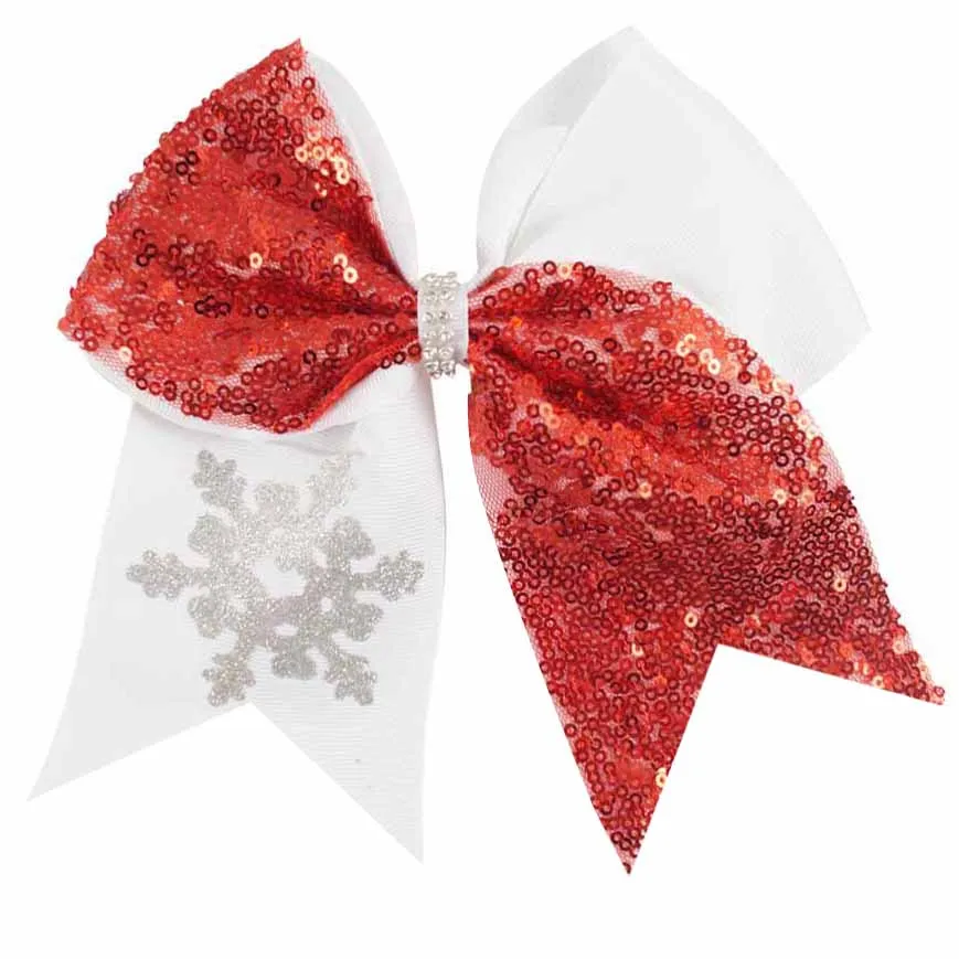 6 цветов, 12 шт., 7 дюймов, Sequine Christmas Cheer Bow с заколки для девочек, детские аксессуары для волос ручной работы с украшением в виде снежинки - Цвет: 6