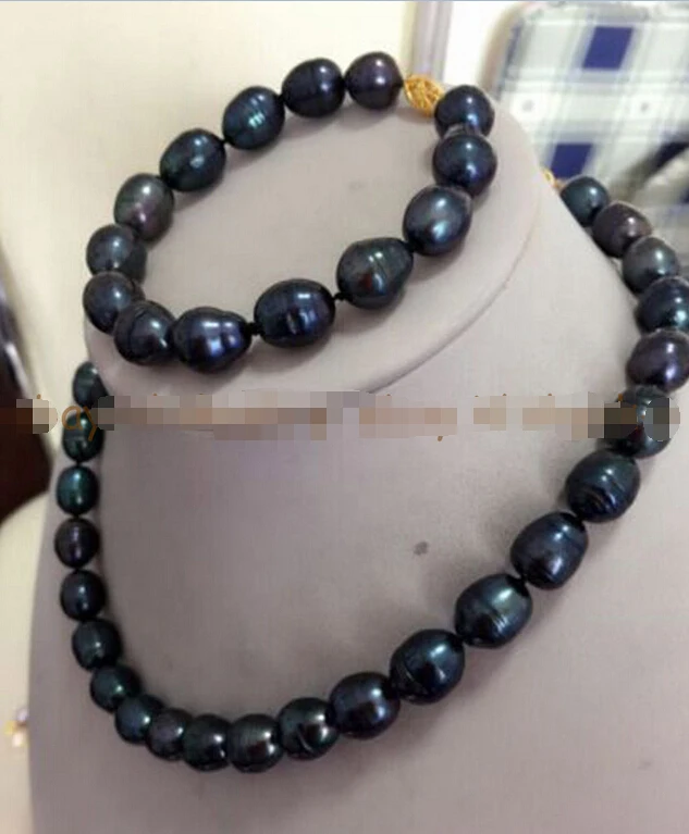 

hot 10-12mm AAA Black tahitian Pearl Necklace Bracelet Jewelry Set^^^@^Noble style Natural Fine jewe SHIPPING