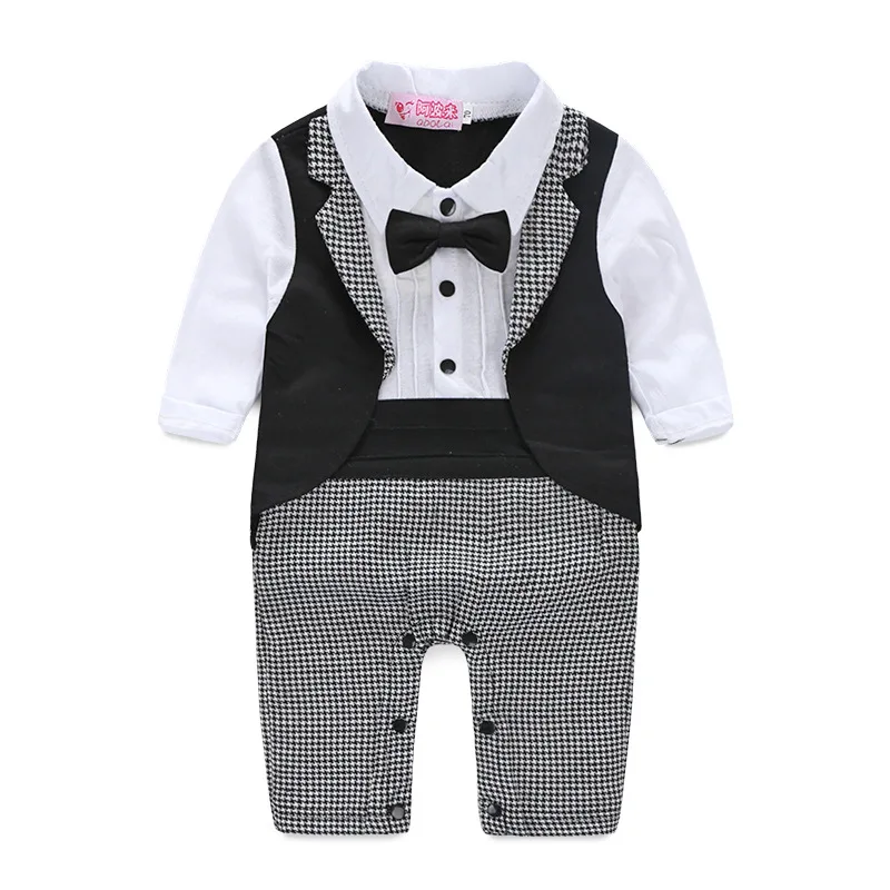 Новая одежда для маленьких мальчиков на весну и осень детские натуральный хлопок джентльменский комбинезон с галстуком-бабочкой из джемпер с длинным рукавом Одежда для малышей