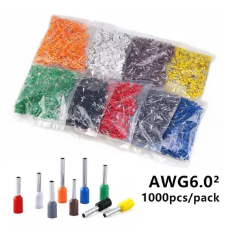 

1000pcs E6012 E6018 Insulated Ferrules Terminal Block Cord End Wire Connector 6.0mm2, Crimp Terminator
