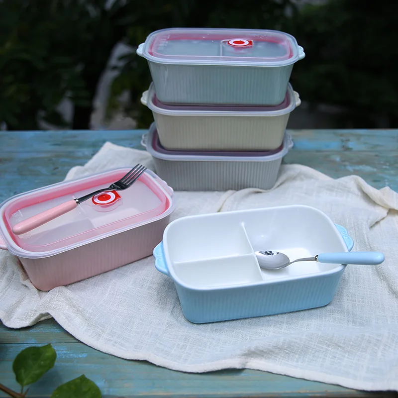 3 отделения Керамический Фруктовый Ланч-бокс Procelain Bento ланчбокс для путешествий портативный контейнер для посуды set-ZX0494