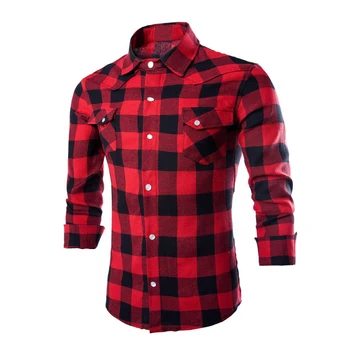 

Spring Autumn Men Fashion Causal Plaid Shirts Chest Pocket Long Sleeve Turn-down Collar Slim Check Shirt Tops Plus Size 2X Y1841