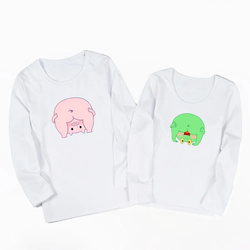 Новый Kawaii футболка с длинными рукавами прекрасный свинья и лягушка мультфильм книги по искусству дизайн принт 100% хлопок топ футболк