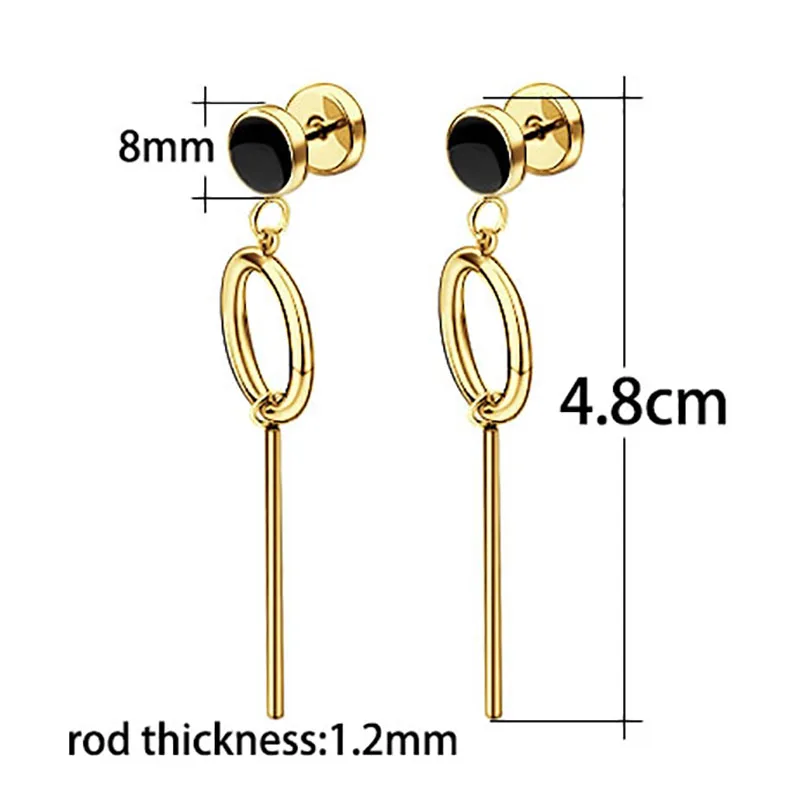 2PCS Men's Fashion Earrings 4.8cm Long Hoop Earrings Titanium Steel Silver Gold Black Anti-allergic Brincos Pendientes Jewelry5