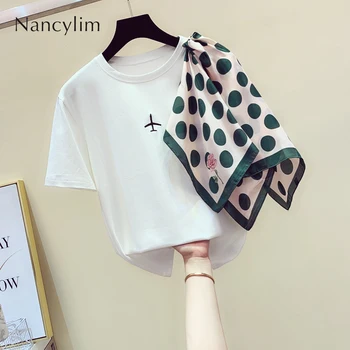 

Summer Fashion T Shirt Lady 2019 New Round Neck Color Irregular Scarf Stitching Short Sleeve Joker Shirt Womens Tshirt Nancylim