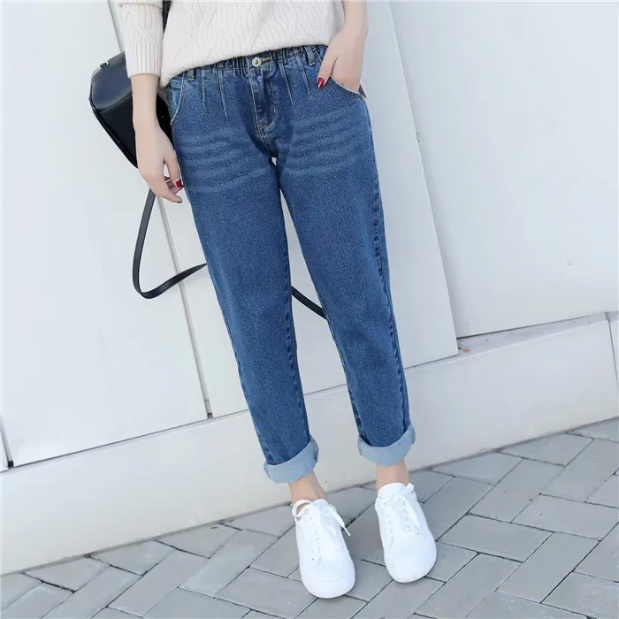 Женские хлопковые джинсы большого размера, новинка, высокое качество, весна-осень, эластичные прямые штаны, женские свободные джинсовые повседневные штаны, джинсы G51