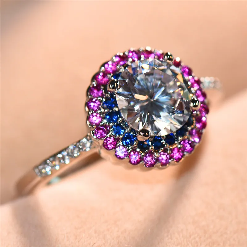 

Crystal Female Blue White Engagement Ring Unique Luxury Fashion Silver Zircon Stone Ring Vintage Wedding Band Rings For Women