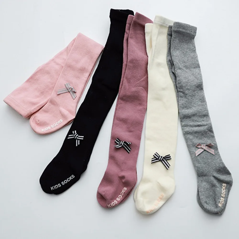 

Children Spring/Autumn Tights Cotton Baby Girl Pantyhose Infant Knitted Collant Tights Small Bow Slip Bottom children's Tights