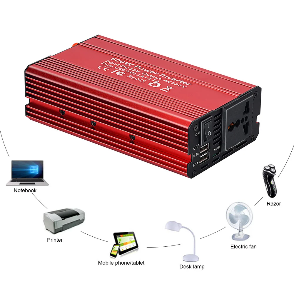 AOSHIKE инвертор напряжения автомобиля DC 12V AC 220V 500W Dual 2.1A USB Prots зарядное устройство