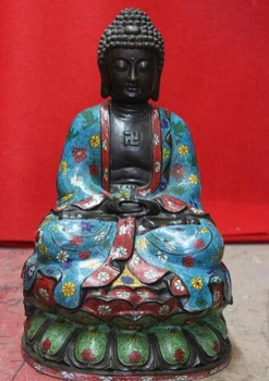 

USPS to USA S0672 Tibet Temple Bronze Copper Cloisonne Amitabha Tathagata Sakyamuni Buddha Statue