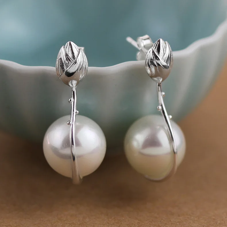 INATURE 925 пробы серебряные серьги-гвоздики с жемчугом в виде раковины лотоса для женщин модные ювелирные изделия Бижутерия Подарки