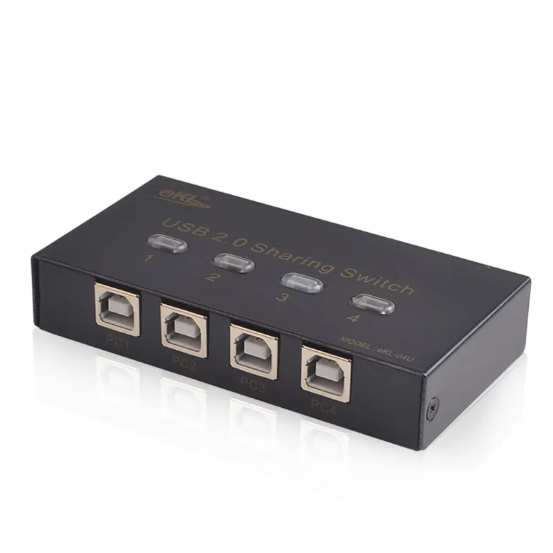 eKL USB 2.0 Sharing Switch 4 Computers in 4 USB Peripheral Out Switcher for PCs Mouse Keyboard Scanner Printer with 4 Pack USB A to A Cable