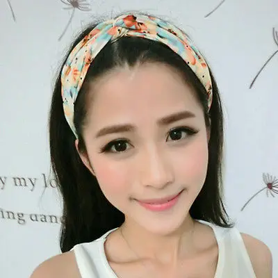 

HOOH Summer Fashion Sweet Women Girl Elastic Hairband Soft Yoga Turban Floral Stripe Twisted Knotted Party Hair Band Headbands