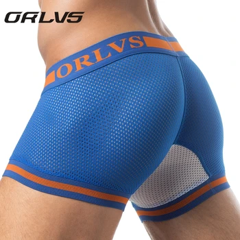 

ORLVS Brand Mesh U Pouch Men Boxer Men Underwear Sexy Underpants Cueca Cotton Trunks Boxer shorts Male Panties