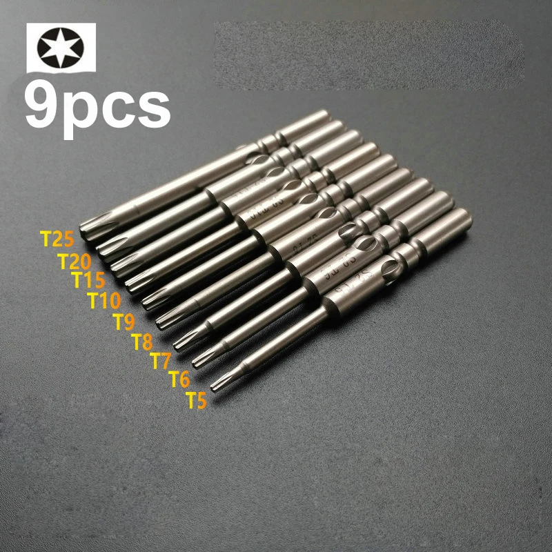 

9pcs 60mm Lenght Plum hexagonal 801 Magnetic Torx Electric screwdriver bits Head 5mm round Shank