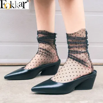 

Eokkar 2019 Women Shoes Platform Pu Leather Women Pumps Square Heel Pointed Toe Slip on Slingbacks Ladies Pumps Size 34-43