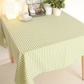 

1Pcs Home Decoration Home Textile Customize Table Cloth Cotton Linen Green Plaid Simple Style Square Table Cover