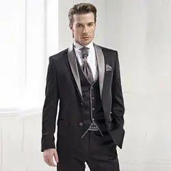 Формальные Черный смокинг серый платок нагрудные мужчин костюм Бизнес slim fit лучшие мужские пиджаки для мужчин изготовление под заказ