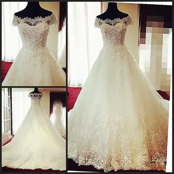 

New Wedding Dress Lace Boat Neck Ball Gown Off The Shoulder Princess Plus Size Wedding Dresses vestido de casamento
