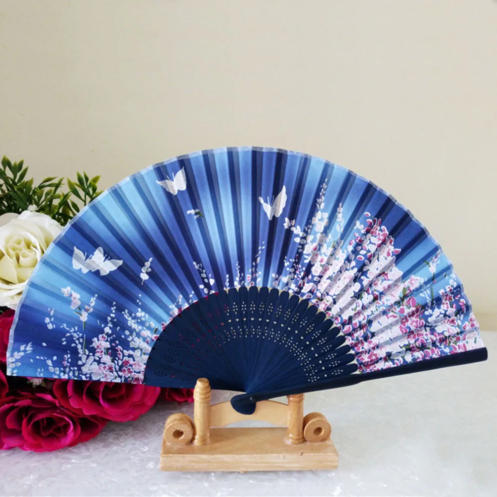 Flower Butterfly Pattern Folding Dance Wedding Party Lace Silk Folding Hand Held Flower Fan G619