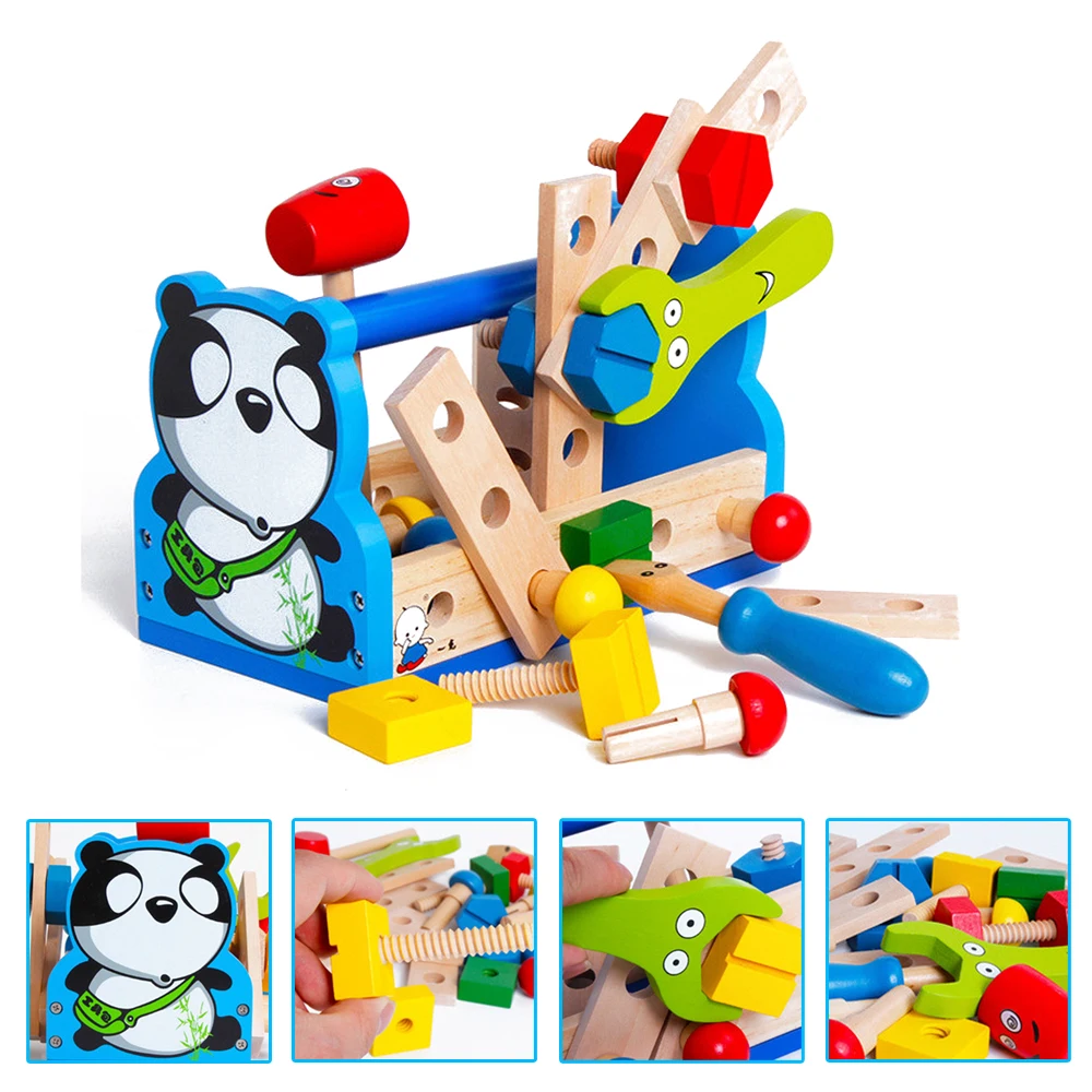

Kids Montessori Wood Pretend Panda Fix Repair Tool Toy Maintainance Learning Educational Preschool Training