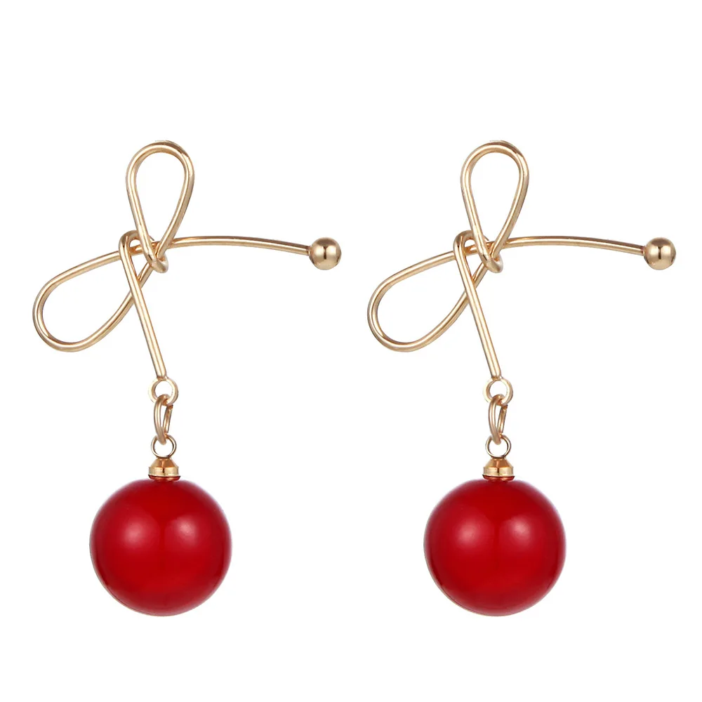 

2019 sleek minimalist cute cherry earrings jewelry Joker temperament bow pearl earrings women's jewelry wholesale