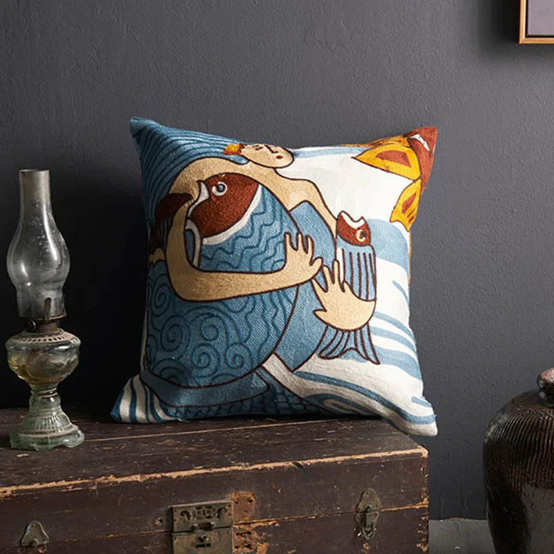 Home Decorative Sofa Throw Pillows Character abstract cotton embroidery hug pillowcase Cushion Cover Pillow Cover Pillow Case - Цвет: C