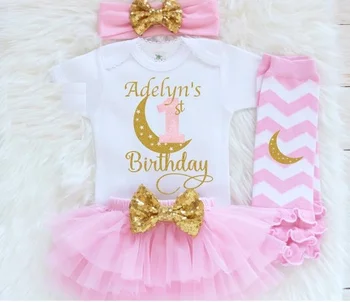 

personalize Moon Star Themed girls birthday infant bodysuit onepiece Tutu Dress romper Outfit Set baby shower party favors