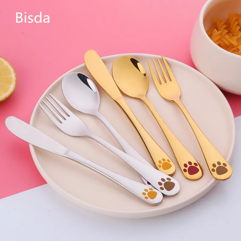 

Kids Dinnerware Set Stainless Steel Children Tableware Child lovely Cartoon Dinner Knives Forks Sets Food Dining Dinnerware Set