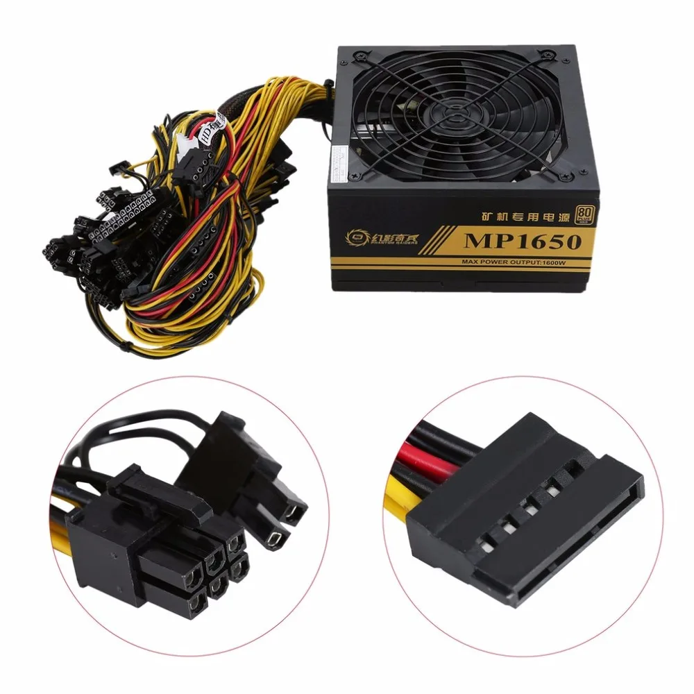 1600W Modular Power Supply For 6 GPU Eth Rig Ethereum Coin Mining Miner Machine with Low Noise Cooling Fan for Miner and Server