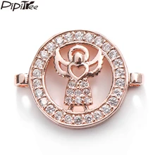 Pipitree pulseira delicada encantos claro cz zircon rosa ouro cor anjo encantos contas para fazer jóias diy conector descobertas