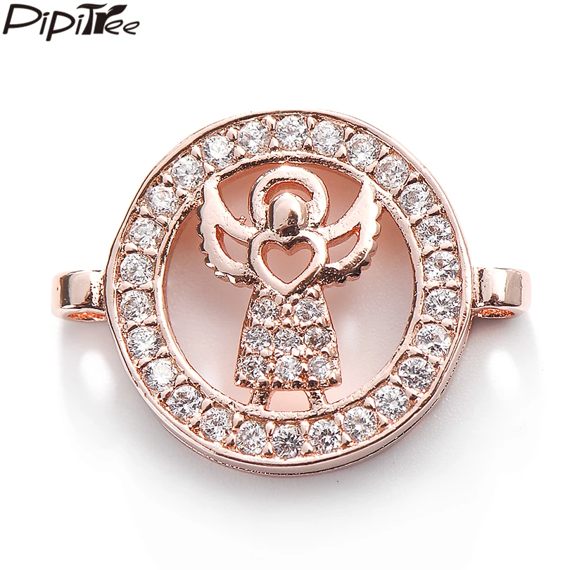 Изящные подвески для браслета Pipitree прозрачные фианиты розовое золото цвет амулеты ангелы бусины