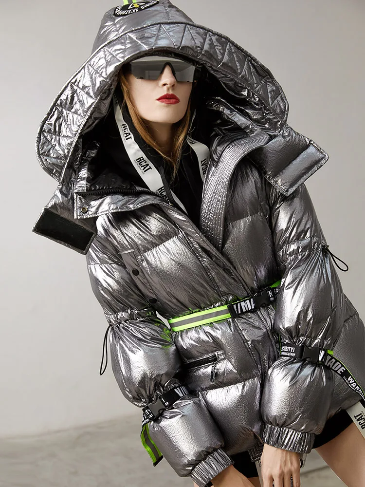 

2018 winter jacket women down jackets women's short white duck down metallic street feel, oversize outerwear hooded parka brand