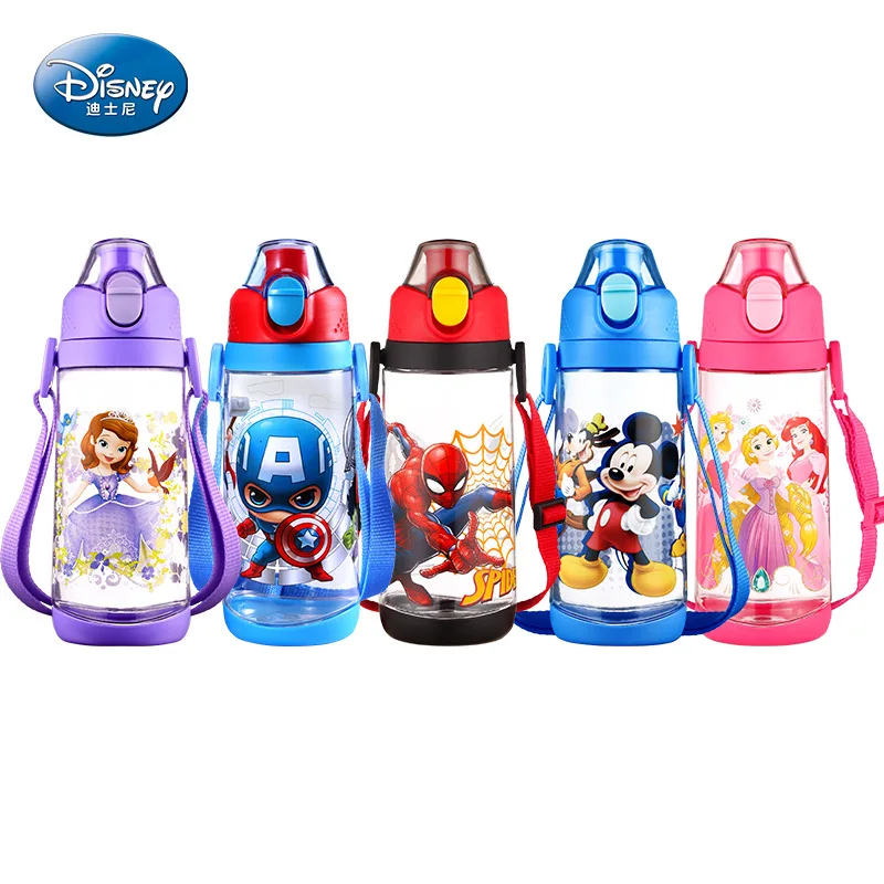 Disney 570 ml Mickey princesse Spider-Man sécurité avec corde dessin animé droit boisson tasse enfant bébé sport bouteille alimentation tasse