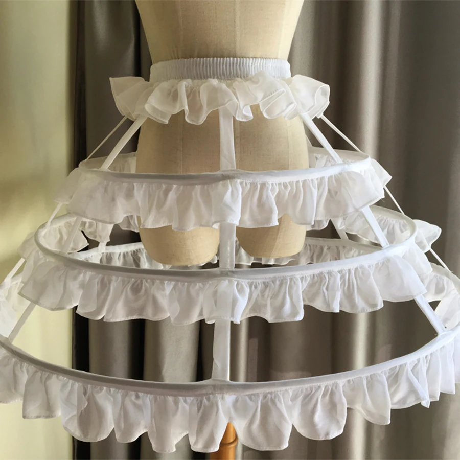 Acessórios de Casamento Feminino Curto Petticoat Rockabilly Cintura Ajustar 3 Camadas Hoop Plissado Chiffon Cosplay Underskirt 3 Feminino curto petticoat rockabilly cintura ajustar 3