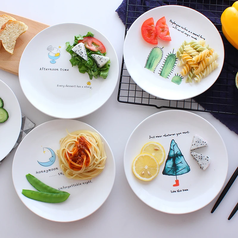 

High Quality Solid 8inch White Bone China Steak Plate Dish West Plate Round Romantic Dinner Upscale Hotel Necessities Dishes