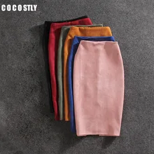 Jupe Midi en daim pour femme, haute qualité, couleur unie, crayon, pour bureau, moulante, collection automne hiver
