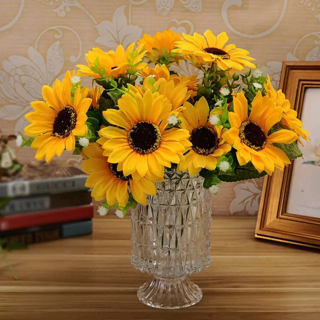 Sweet Artificial Sunflowers 1 Bunch 7 Heads Sunflower Decorations Silk