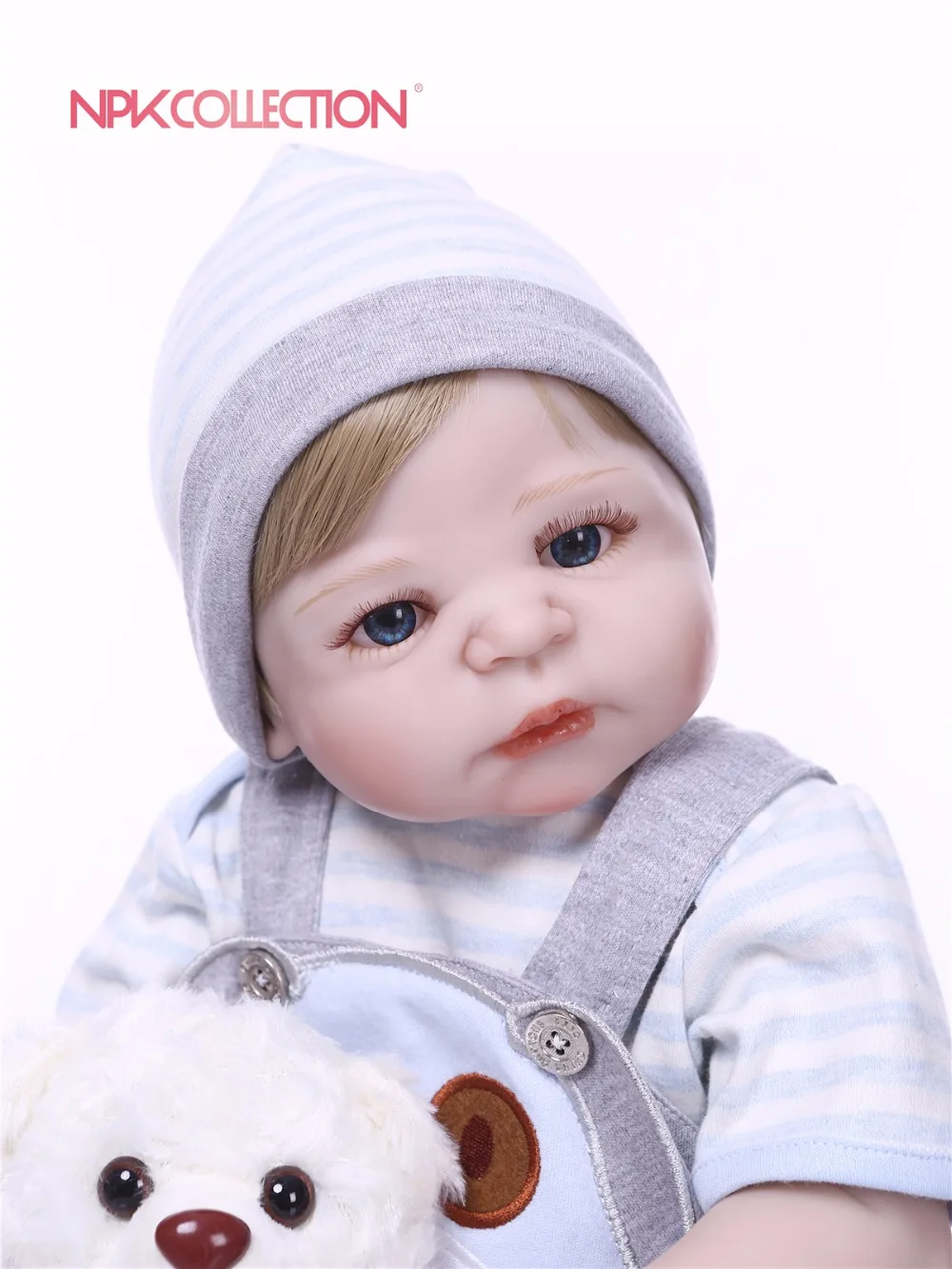 NPK Real 57 см Силиконовый мальчик Reborn Baby Bear Doll игрушки принцесса младенцы кукла парик