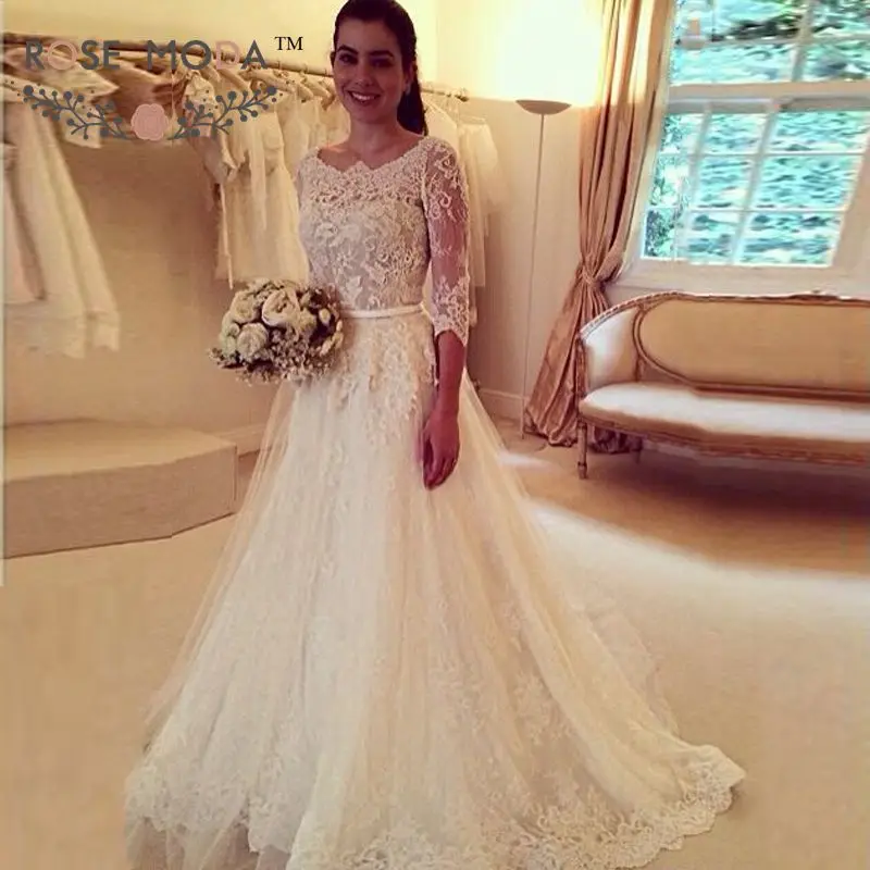 three quarter sleeve bridal gowns