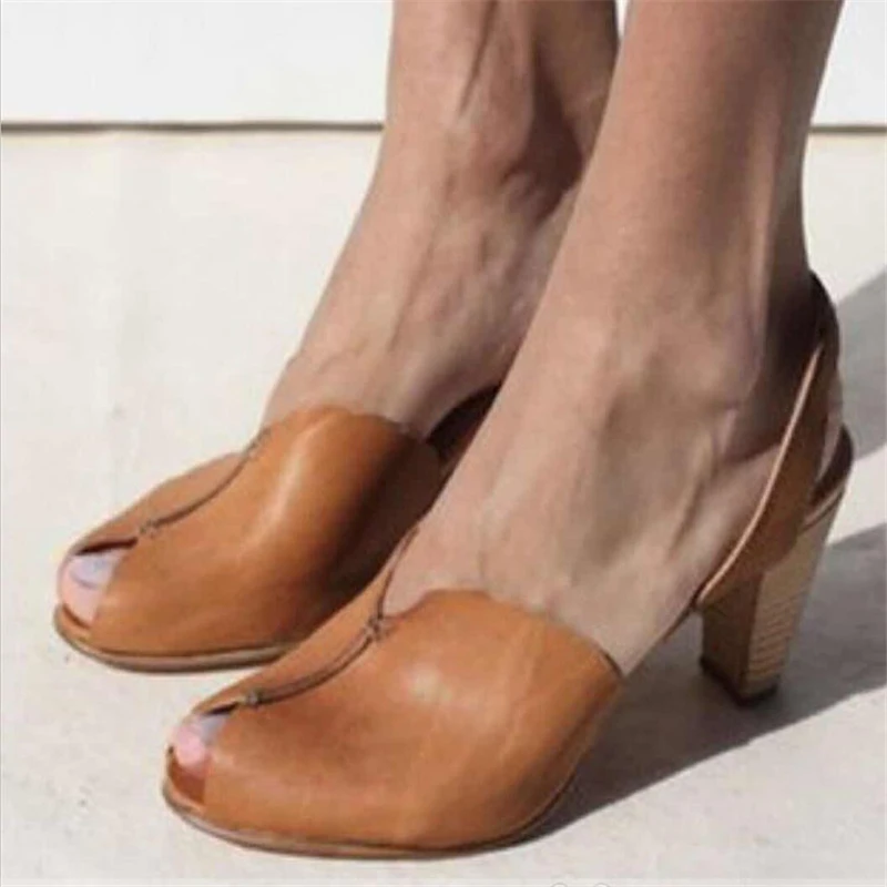 

HEFLASHOR Thick Heel Buckle Strap Outside Party Shoes Sandalia Fashion Women's Pumps Buckle Shoe PU Leather Shallow Mouth sandal
