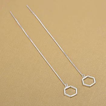 

Fashion Long Style Tassel Ear Line Earrings Jewelry Hexagon Shape 925 Sterling Silver Earrings For Women Gifts