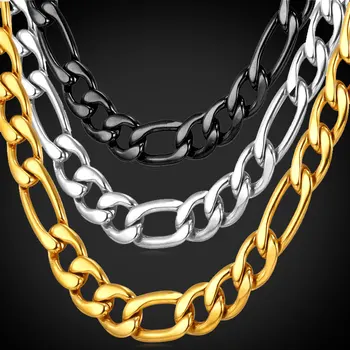 

Chunky Necklace Men Jewelry 2016 New Stainless Steel/Black Gun/Gold Color 9MM Long Figaro Chain Kpop Collares GN2011