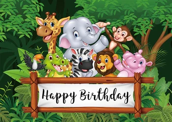 

photography filming booth Backdrop Jungle Safari Animals Custom Happy Birthday portrait Background Kids Baby Shower Decor Prop