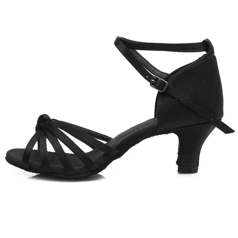 Женская танцевальная обувь для Танго/бальных/латинских танцев, танцевальная обувь на каблуке для сальсы, профессиональная танцевальная обувь для девушек 5 см/7 см - Цвет: 5cm heel Black2