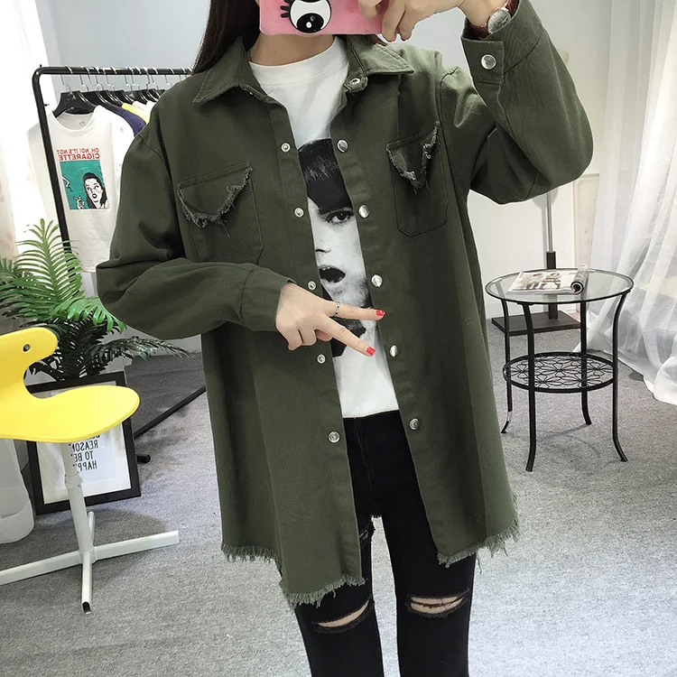 2018 Spring Autumn New Long Section Lapel Tassel Denim Jackets Women Loose Casual Long Sleeve Female'S Thin Basic Jacket Coats (16)