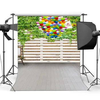

Photography Backdrop Birthday Balloons Green Leaves Vine Vintage Stripes Wood Floor Backdrops