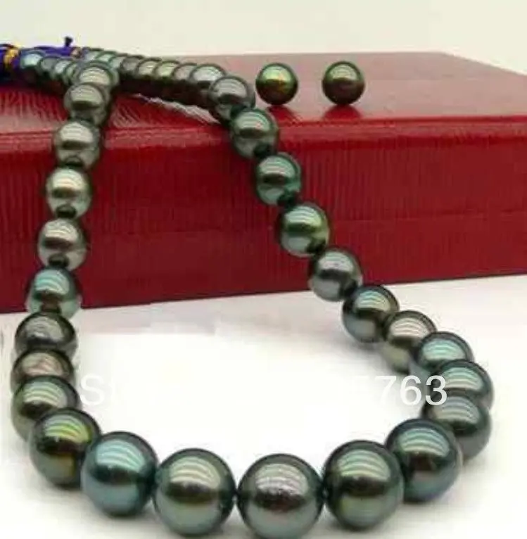 

xiuli 00111 set of 18"AAA 11-12MM TAHITIAN MULTICOLOR BLACK PEARL NECKLACE earring 14KGP