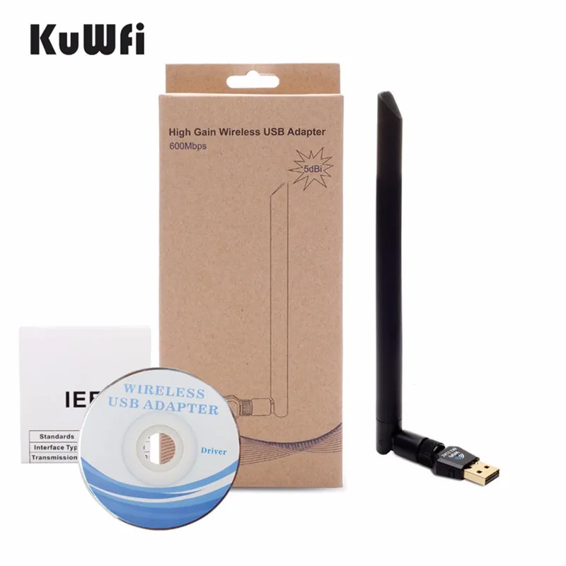 KuWfi USB Wifi адаптер 600 Мбит/с беспроводная сетевая карта Ethernet антенна Wi-Fi приемник USB двухдиапазонный 2,4G 5 ГГц для ПК Wi-Fi ключ